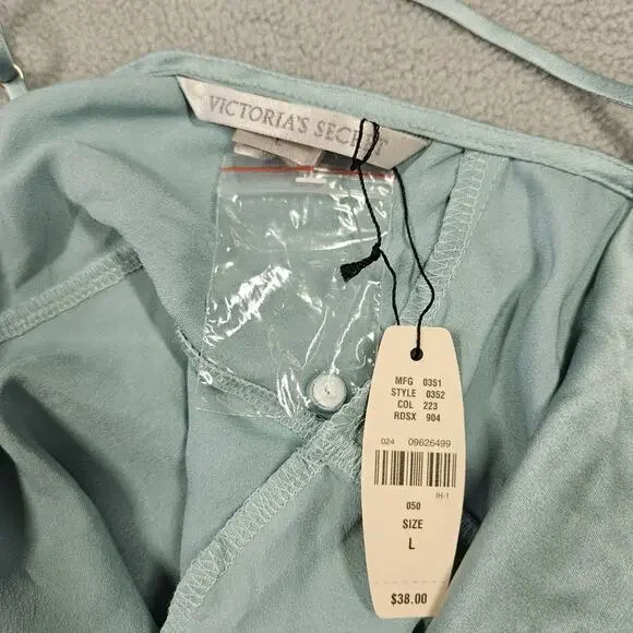 Victoria’s Secret Slip Dress Women's Large Green Satin Drape Neck Mini Y2K Party - Picture 6 of 13